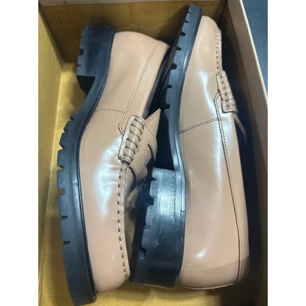 Free People‎ New Liv Leather Penny Loafers Camel Size EU37/US6.5